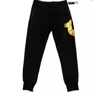 True Religion Men's Side Horse Shoe Hit Jet Black Joggers- Large